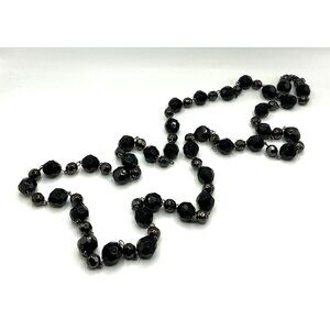 Black Faceted Resin Beaded Long Necklace